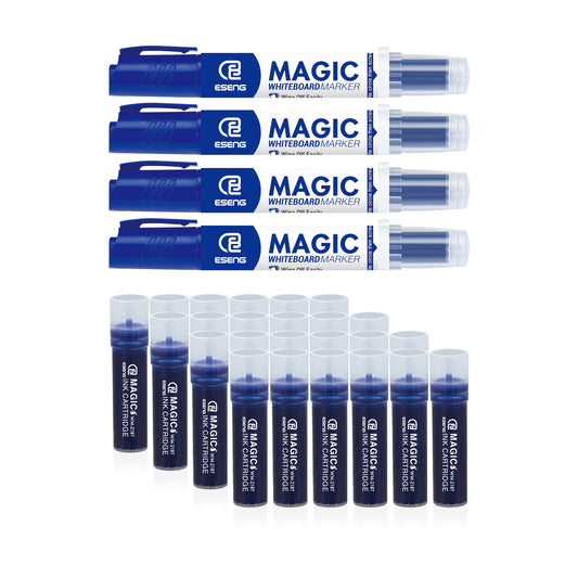 ESENG® Whiteboard Marker Magic WM-218, Blau (4 Marker + 24 Patronen)