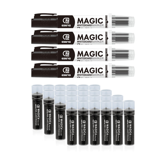 ESENG® Whiteboard Marker Magic WM-218, Schwarz (4 Marker + 24 Patronen)
