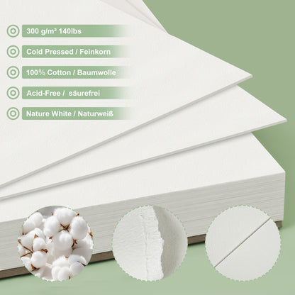 ESENG® Aquarellpapier - ARTIST A2/A3/A4/A5 - 100% Baumwolle - 300gsm