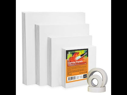 ESENG® Painting Cardboard Set (Mix-1), rectangular, size 5x7｜8x10｜9x12｜11x14 inches, 8 pieces each with 3x30m masking tape